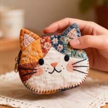 2Pcs Cartoon Cat Colorblock Fabric Coin Purse, Portable Mini Wallet For Daily Use & Festival Gifts - 2 Pcs - View 2