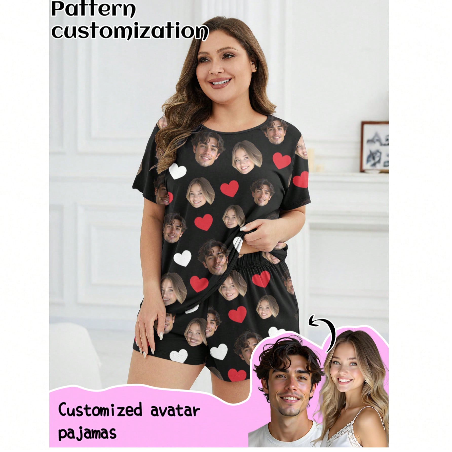 Conjunto de pijama de manga corta personalizado para mujer de talla grande, se puede imprimir cualquier patrón, pijamas personalizados con fotos, rop