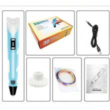 Bolígrafo de impresión 3D, suministros de pintura 3D de grafiti DIY, retracción de un solo botón ajustable a 3 velocidades, adecuado para niños y niñas de 6 a 12 años, regalo de cumpleaños creativo (incluye Fflamento Pla De 12 Colores) - Azul - Ver 2