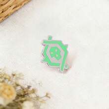 1pc Geometric Green Skull Enamel Brooch, Punk Style Badge, Clothing Accessory, Suitable For Backpack And Jacket Decoration, Game-Themed Collectible, Great Gift, Durable And Sturdy, Wearable All Year Round, Unisex - Cadet Blue - View 8
