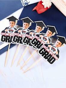 Personalized Photo Graduation Cupcake Decor Set. Customize Your Photo Cake Decorations – Upload Photos And Add Custom Text – Cupcake Decorations With Graduation Caps And High School Caps - Multicolor - View 11
