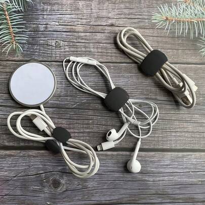 6 قطع مشابك منظم كابل الشحن الأسود، منظم أسلاك متعدد الوظائف بتصميم بسيط، حامل كابل البيانات وسماعات الأذن