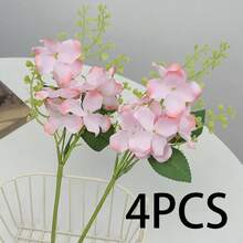 4支带茎叶的人造樱花花束，粉色仿真花，适用于花瓶、家居装饰、派对花艺布置、婚礼花束、餐桌摆饰 - 粉色 - 查看 1