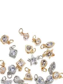 10个随机混合金属水钻心形吊坠 - DIY耳环和项链配件，爱情主题珠宝制作材料 - 金銀色吊墜 - 查看 4