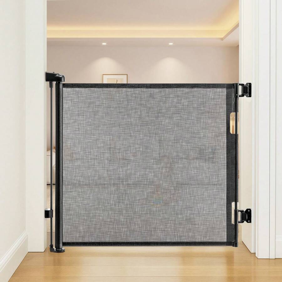 Retractable Stair Gate – 33" Tall Gate With One-Hand Operation For Stairs, Doorways, Hallways & Outdoor Use - Black - 140cm - View 1