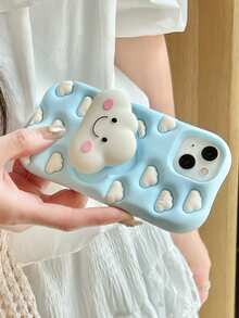 Clouds Cloud Shaped Phone Holder Case Compatible With Iphone 16 Pro Max, Funny Original Niche Cute 15 Apple 13 Pro Max Full Coverage Protective Cover, New Arrival - Baby Blue - View 5