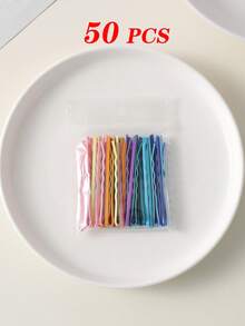 100/50/20个装彩色简约纯色发夹，适合女孩，彩色字母发夹，小巧彩色发夹，发卡，波浪发夹，女孩发夹 - 彩色 - 查看 8
