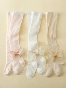 3雙嬰兒蝴蝶結裝飾可愛褲襪適用於日常 - 彩色 - 查看 9