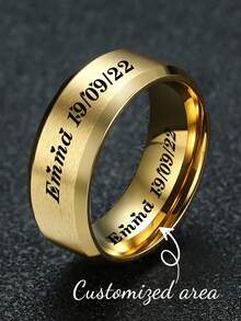 1 pieza Anillo de acero inoxidable con texto de nombre personalizado grabado con láser, regalo unisex para amigos, Acción de Gracias y Navidad - 004 Personalización del anillo exterior e interior - Ver 16