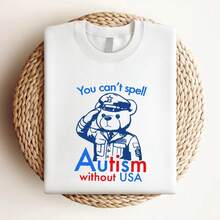 T-shirt pour femmes avec l'impression "Vous ne pouvez pas épeler l'autisme sans USA" T-shirt autiste acoustique Amérique, manches longues ou courtes - Blanc - Voir 3