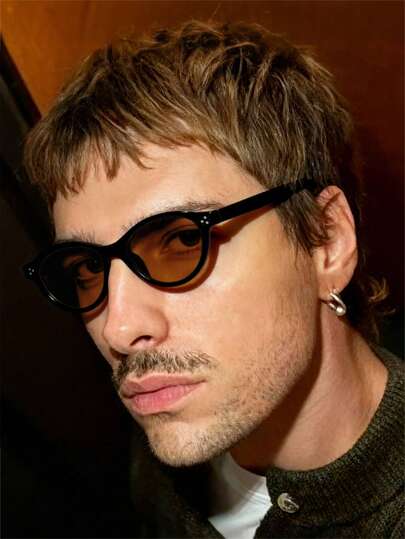 1PC Men's Oval Eyeglass Frames, Minimalist Fashion Glasses, Suitable For Daily Commuting And Travel Outfits, With Glasses Box