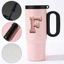 1 bình giữ nhiệt Watersy 40oz có tay cầm và nắp có ống hút - Chống rò rỉ - Thích hợp cho giá đỡ cốc trên ô tô - Bình giữ nhiệt bằng thép không gỉ có nắp và ống hút - Quà tặng cho phụ nữ, nam giới, người yêu, với chữ thêu. - Hồng - Xem 8