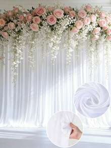 1/2pcs White Wedding Backdrop Curtain, White Satin Perforated Backdrop Fabric, White Polyester Wedding Party Ceremony Stage Decor, Bridal Shower, Anniversary Party Stage Decor, Birthday Party Decor, Outdoor Photo Backdrop, Holiday Party Decor, Room Photo Background Decor, Wedding Ceremony Backdrop Decor, Photography Studio Props, Party Supplies - White - View 4