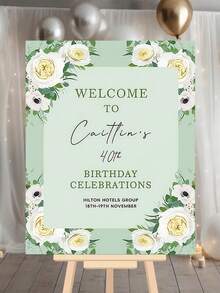 Póster de cumpleaños personalizado con tema verde, hecho de material, con nombre y fecha, con agujeros en el borde para colgar con cuerda - Multicolor - Ver 6
