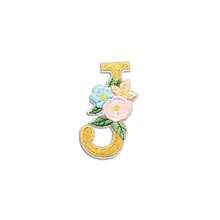 1/26 piezas Parches bordados con flores y letras inglesas coloridas, pegatinas decorativas de aplicación de costura con adhesivo en la parte posterior (disponibles en varios colores) - Amarillo - Ver 16