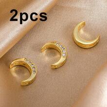 2pcs Copper Moon Beads With Rhinestones, Double Hole Moon Shaped Spacer Beads Suitable For DIY Bracelets, Necklaces, Earrings And Jewelry Making - 2Pcs - View 10