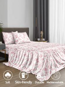 Bộ ga trải giường 4 món họa tiết bướm và hoa lãng mạn, chất liệu microfiber mềm mại dễ giặt ủi, thiết kế hoa cổ điển, bao gồm 1 ga phẳng + 1 ga bọc nệm + 2 vỏ gối, phù hợp với giường cỡ Twin/Full/Queen/King, phù hợp với nệm có độ dày lên đến 11.8", mềm mại và thoáng khí, sang trọng như khách sạn, món quà tuyệt vời dành cho mẹ, bố và bạn bè. - Màu Hồng baby - Xem 4