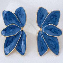 1 Pasang Anting Tusuk Bunga Minyak Tetes Paduan Logam Sederhana Bergaya - Navy Blue - View 5