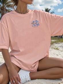 Women's Fashion Christian Inspirational Faith Printed Crew Neck T-Shirt, Casual Vacation Women's Short Sleeve Top, Women's Clothing 2026 - hồng - Xem 3
