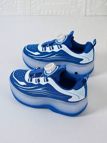 儿童蓝白条纹轮滑鞋，带旋转扣，四轮可伸缩，男女童皆宜 - 藍色 - 查看 4