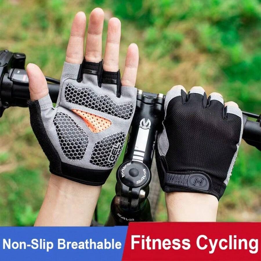 1 đôi găng tay thể thao không ngón unisex, thoáng khí, giảm sốc, chống trơn trượt, thích hợp cho đạp xe và tập thể dục ngoài trời. - Nhiều màu - Xem 1