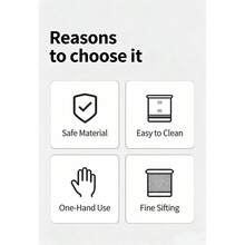 1个塑料和不锈钢单手面粉筛，半自动弹簧手柄筛，带细网和量杯，无尘烘焙工具 - 查看 3