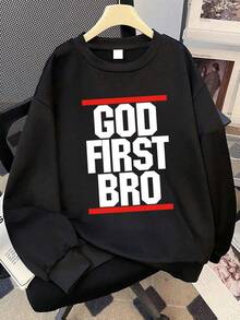 Tween Boy Street Style Cool Printed Round Neck Sweatshirt, Casual Fall/Winter - Black - View 3