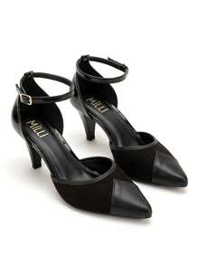 Women's Fashion Milli Stiletto Heel Shoe, New Arrival, Pointed Toe, Medium Heel (6.5cm), Elegant Ankle Strap - 黑色 - 查看 3