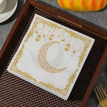 10/20/30/50/60/80/100 piezas Servilletas de papel desechables con tema de la luna y Ramadán - Doble capa - Ideal para fiestas de Ramadán y decoración de mesa festiva, también adecuado para la cocina, el comedor y la decoración del Festival de Mediados de Otoño - Multicolor - Ver 13