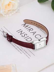 1pc Women's Casual Quartz Watch With Minimalist Leather Strap, Suitable For Daily Wear - Silver - View 5