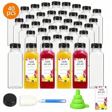 Tomnk 36/40/45/56/128pcs 12oz Plastic Juice Bottles With Caps, Clear Empty Reusable Containers With Brush Funnel And Labels For Smoothies Ginger And Other Beverages - Trong sáng - Xem 17