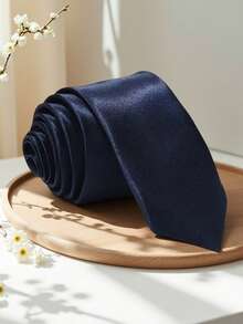 1pc Men's Solid Color Smooth Glossy Texture 2 Inch Slim Necktie, Suitable For Weddings, Christmas Celebrations, Thanksgiving, Parties, And Daily Wear,Accessories,Festival - Navy Blue - View 1
