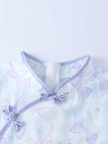 Annil [Conjunto de estilo chino elegante] Nuevo conjunto de verano de estilo chino para niñas con estampado de mariposa de dos piezas Cheongsam con flujo transpirable - Flor morada - Ver 4