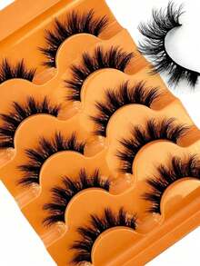 New 5Pairs Manga Lashes Cat Eye Lashes Faux Mink Eyelashes Fox Eye Eyelashes Natural Full False Eyelashes Cosplay Travel Essentials Makeup Tools Strip Lashes, Lashes, Eyelashes, Fake Lashes - 黑色 - 查看 4