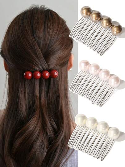 Women's Elegant 10-Tooth Pearl Hair Comb, Minimalist Chic Pearl Side Comb, Versatile Daily Wear Hair Accessory