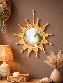 1 件波西米亚风太阳形流苏装饰镜，农舍编织墙饰，北欧风格室内装饰，适用于客厅、卧室、玄关、走廊、公寓、照片墙展示，现代波西米亚风格，乔迁礼物 - 彩色 - 查看 5
