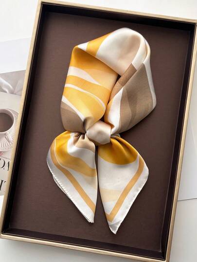 1pc 2026 New Korean Elegant Luxury Geometric Leaf Print 65*65cm Square Scarf, Versatile For Outdoor, Photo Shoot, Date, Performance, Holiday Gift, Office Outfit