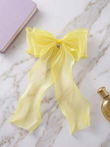 1个甜美公主蝴蝶结发夹，配波浪丝带，可爱发饰，优雅高贵女士发饰 - 黃色 - 查看 4