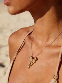 18K镀金极简3D蝴蝶结吊坠项链，波西米亚风金色夏季海滩度假不锈钢可调节链条项链，女士款 - 蝴蝶型 - 查看 11
