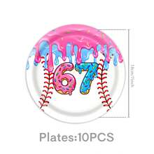 50Pcs Baseball Donut Drip 67th Birthday Disposable Tableware Set, Colorful Drip Glaze Baseball Print Paper Plates Cups Napkins, Adults Kids Sports Sweet Birthday Sports Lover Party Supplies Table Decor Essentials - Multicolor - View 9