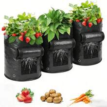 Bộ 3 túi trồng khoai tây dung tích 3/5/7 gallon, thích hợp trồng khoai tây, cà rốt, cà chua, dưa chuột và các loại rau khác, có nắp lật và tay cầm. - màu đen - Xem 13