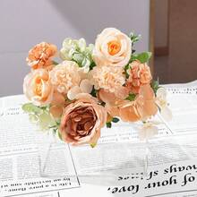 1/3/60支仿真丝花束 - 牡丹、绣球花，逼真花卉装饰，适用于家居、餐厅、客厅、户外花园，也适用于婚礼、家庭花园和派对装饰，仿真花，婚礼花卉，新娘捧花，婚礼用品，婚礼装饰，装饰花卉，春季装饰 - 香檳色 - 查看 9