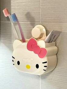 SANRIO 浴室收纳架，卡通猫咪免打孔淋浴架，可爱小猫收纳架，粘胶式置物架，免打孔牙刷架，轻奢洗脸盆收纳架，金色洗发水、化妆品、沐浴露收纳架，洗漱用品架，厨房收纳架，防水，适用于洗手间、厨房、浴室配件，送亲友礼物，家居装饰 - 粉紅白色 - 查看 1