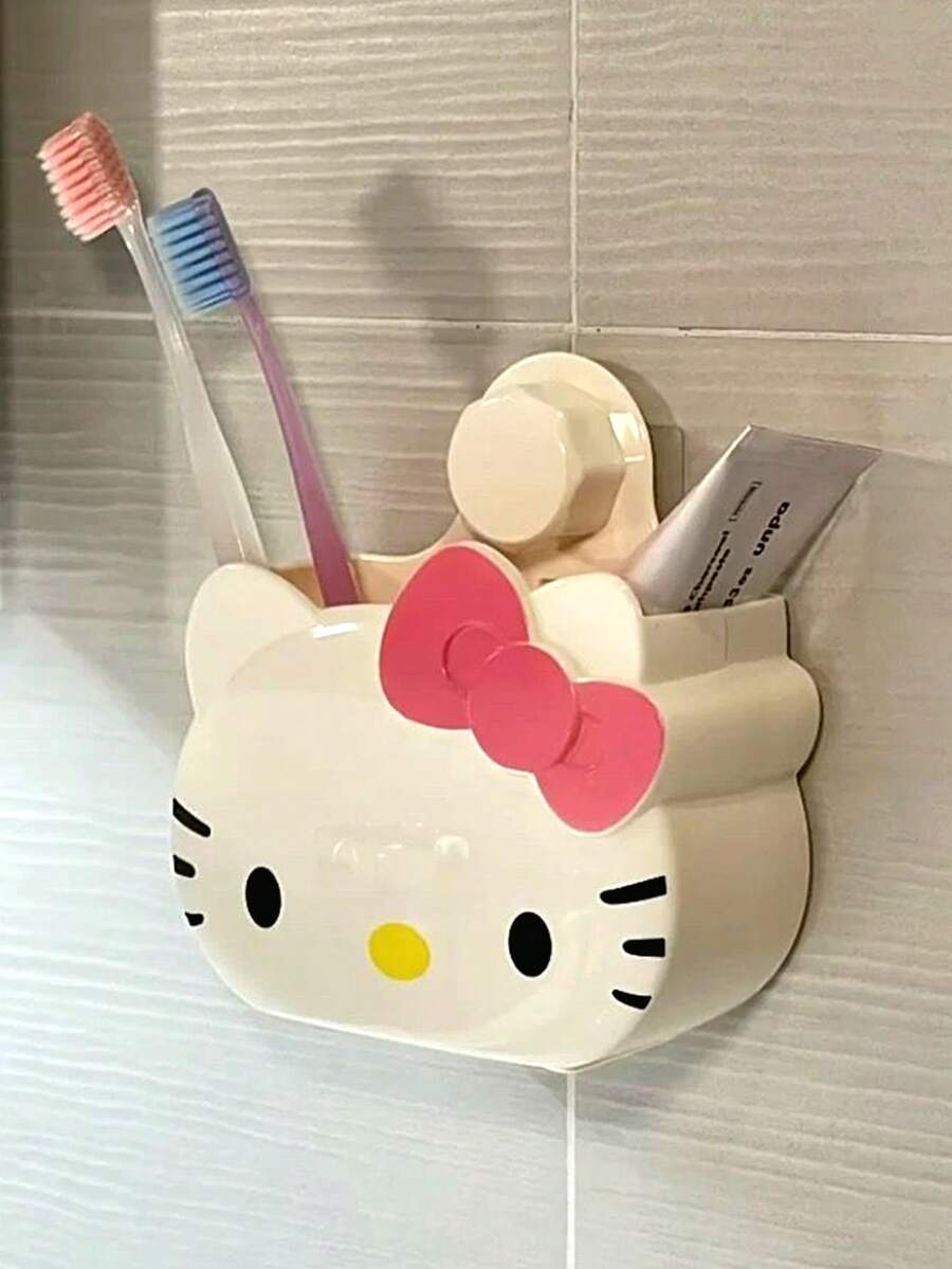 SANRIO 浴室收纳架,卡通猫咪免打孔淋浴架,可爱小猫收纳架,粘胶式置物架,免打孔牙刷架,轻奢洗脸盆收纳架,金色洗发水、化妆品、沐浴露收纳架,洗漱用品架,厨房收纳架,防水,适用于洗手间、厨房、浴室配件,送亲友礼物,家居装饰 - 粉紅白色 - 查看 1