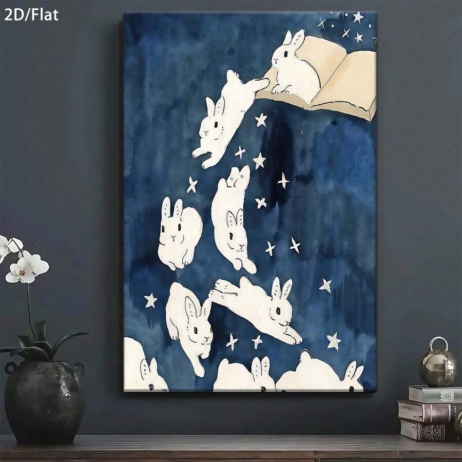 1pc Abstract Cartoon-Style Group Of Rabbits Jumping Out Of A Book Pattern Canvas Art Print Poster.S Modern Wall Arts Decoration Paintings. Suitable For Decoration In Living Rooms, Dining Rooms, Bathrooms, Kitchens, Offices, Bedrooms, Wall Decoration, Home Decoration, Room Decoration. A Perfect Gift For Friends. - Multicolor - View 1
