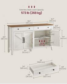 VASAGLE LIRY Collection - Buffet Cabinet, Coffee Bar Cabinet With 2 Drawers, Adjustable Shelves, Sideboard Storage With Cable Holes, Drawer Dividers - White - View 7