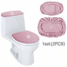 2 piezas Juego de Fundas Elásticas de Terciopelo para Asiento de Inodoro, Cojín de Inodoro Universal Lavable, Accesorios de Baño para el Hogar y el Hotel - Multicolor - Ver 12