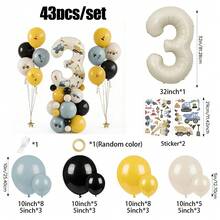 43pcs Gray-Blue & Lemon Yellow Balloon Tower Truck Theme Decorative Stickers, Suitable For Construction Theme Birthday Party Decor, Baby Shower Party - View 2
