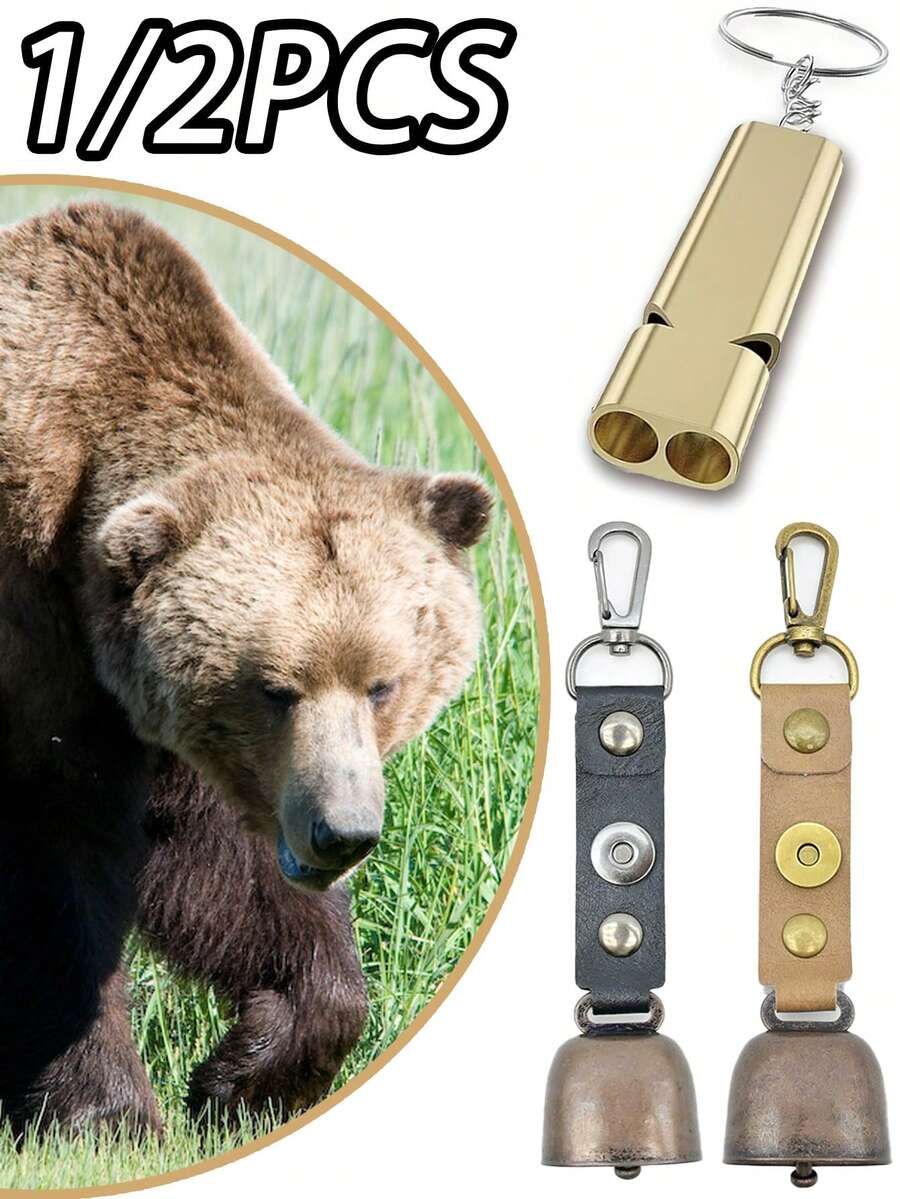 2件套响亮熊铃带哨子套装，磁性消音熊铃，适用于徒步、露营、钓鱼、划船和登山等紧急安全哨。 - 彩色 - 查看 1
