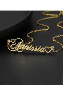 1 pieza Collar personalizado con nombre - Corazón grabado personalizado y letra cursiva, joyería de acero inoxidable, adecuado para uso diario, regalo del Día de San Valentín para ella, duradero y elegante, collar personalizado, collar de mujer, joyería de mujer, regalo del Día de la Madre, regalo de Ramadán, regalo de graduación, adecuado para uso diario, collar personalizado - Multicolor 4 - Ver 2